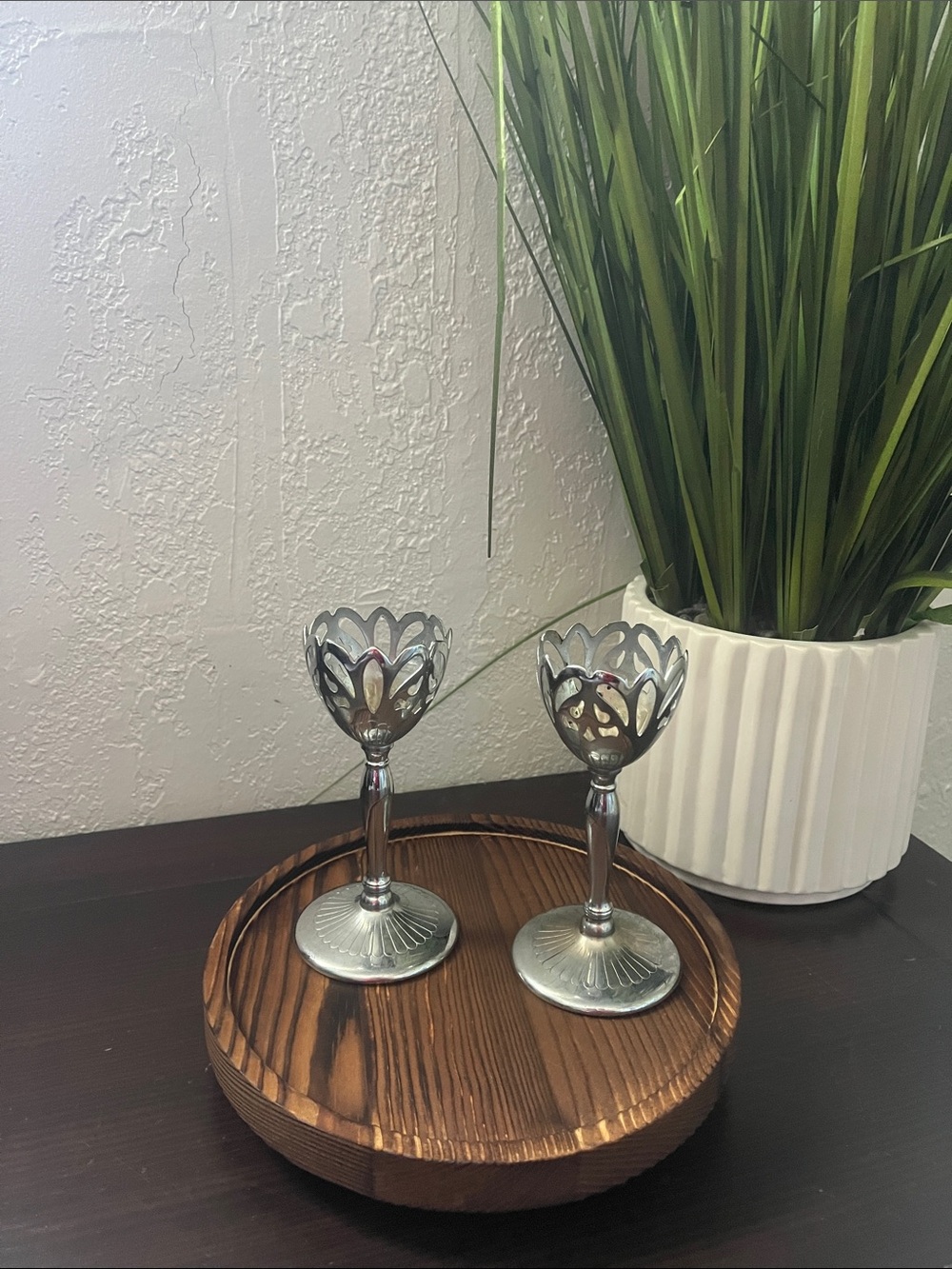 Vintage Farber Bros Krome Kraft Cordial Stem Holders - Set of 2